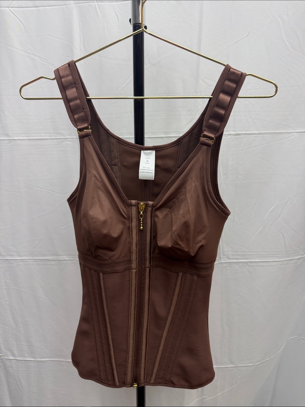 Brown Zip-Front trainer corset One Piece Top